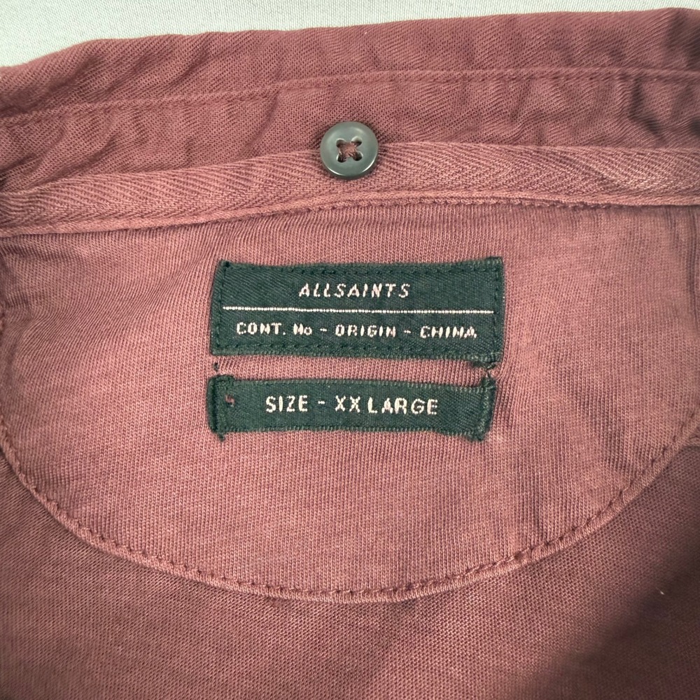 AllSaints Saints SS Polo Shirt Mens XXL Oxblood Burgundy Cotton MTJ602 Ramskull - Picture 5 of 11